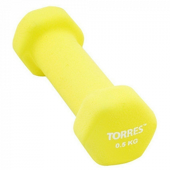 TORRES Гантель неразборная неопреновая PL550105, 0.5 кг, yellow