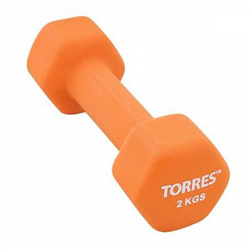 TORRES Гантель неразборная неопреновая PL55012, 2 кг, orange