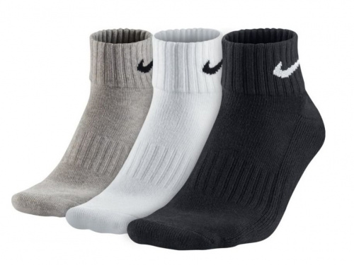 NIKE Носки UNISEX CUSHION QUARTER TRAINING SOCK (комплект 3 пары), white, grey, black NIKE Носки UNISEX CUSHION QUARTER TRAINING SOCK (комплект 3 пары), white, grey, black