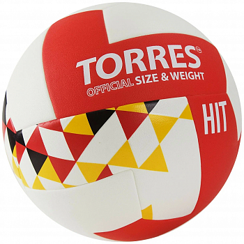Мяч волейбольный TORRES HIT V32055, white, black, yellow, red