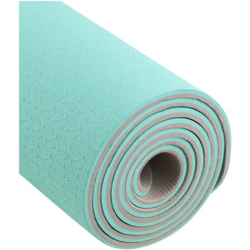 Коврик для фитнеса и йоги STARFIT FM-201 TPE, 0,6 см, 183x61 см, мятный/серый